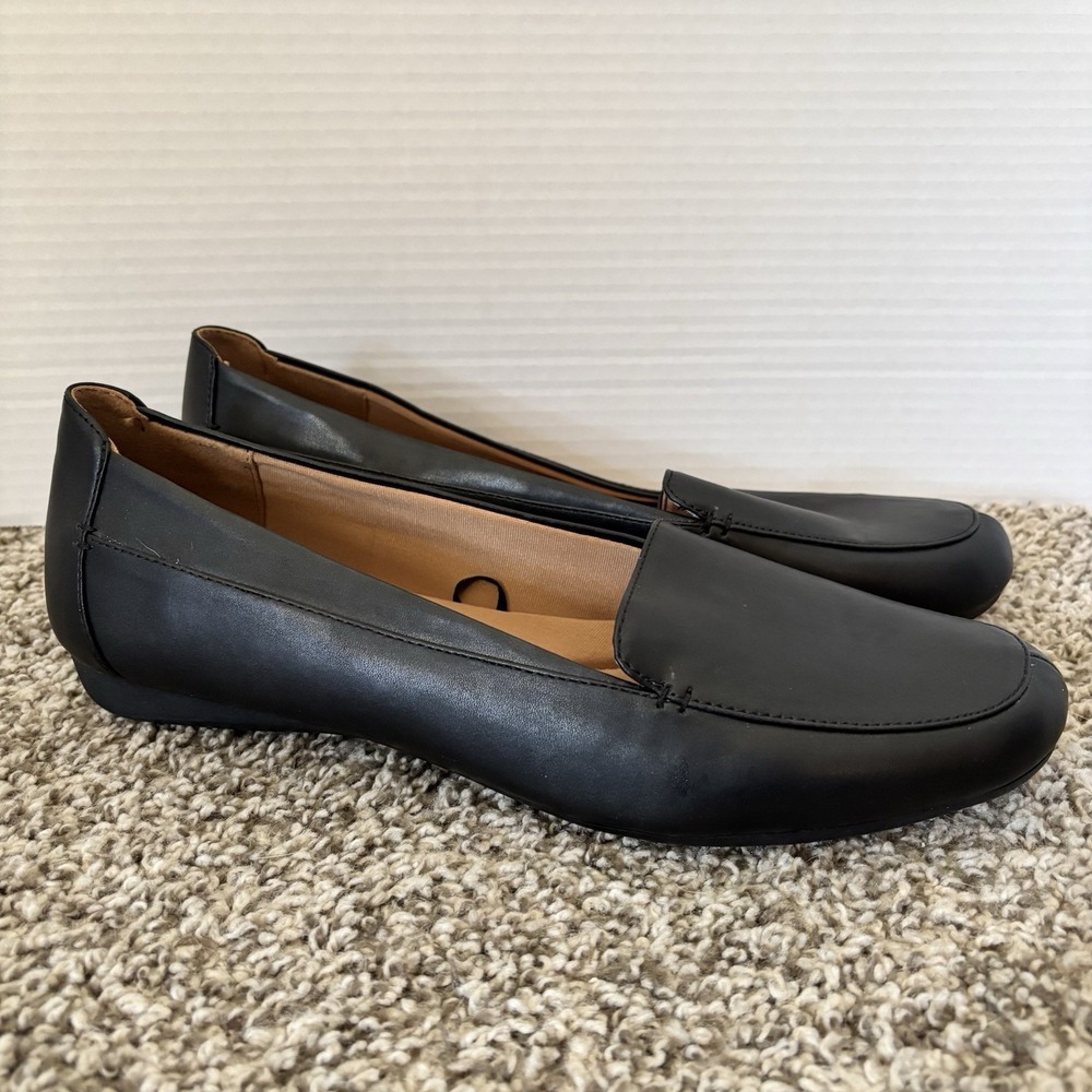 Sz 11M  Womens Bass Black Nicki Leather Slip On Shoes Go To Comfort